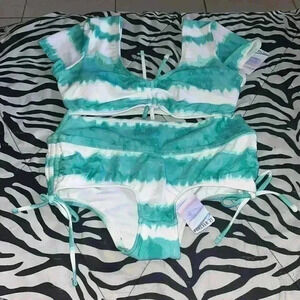 Teal/White Bathing Suit Set